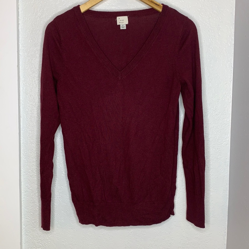 A New Day maroon red v neck long sleeve pullover sweater